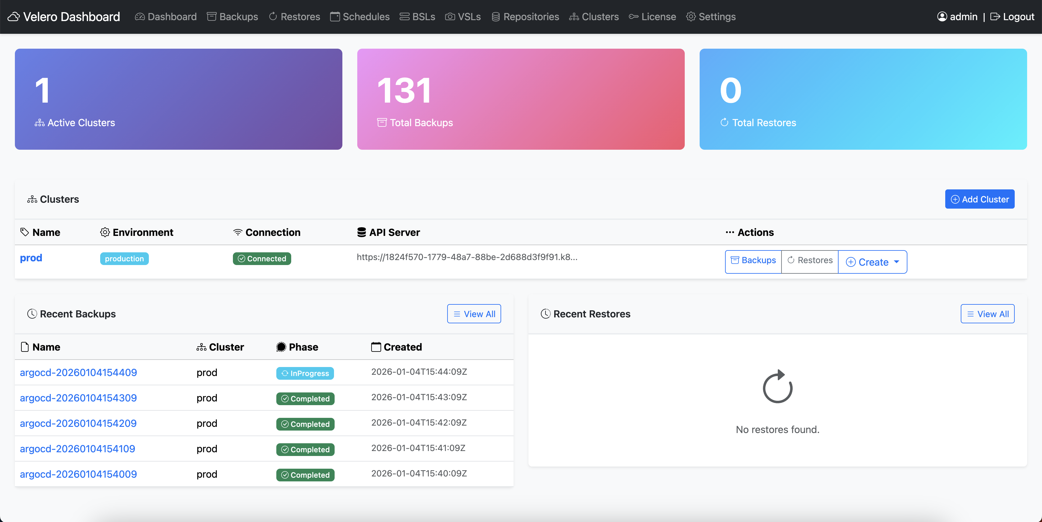 Velero Dashboard Interface